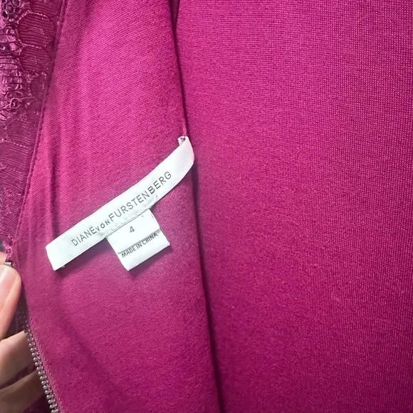 Diane von Furstenberg Zarita Lace Sheath Dress Fuchsia Pink Size 4 - Picture 4 of 4